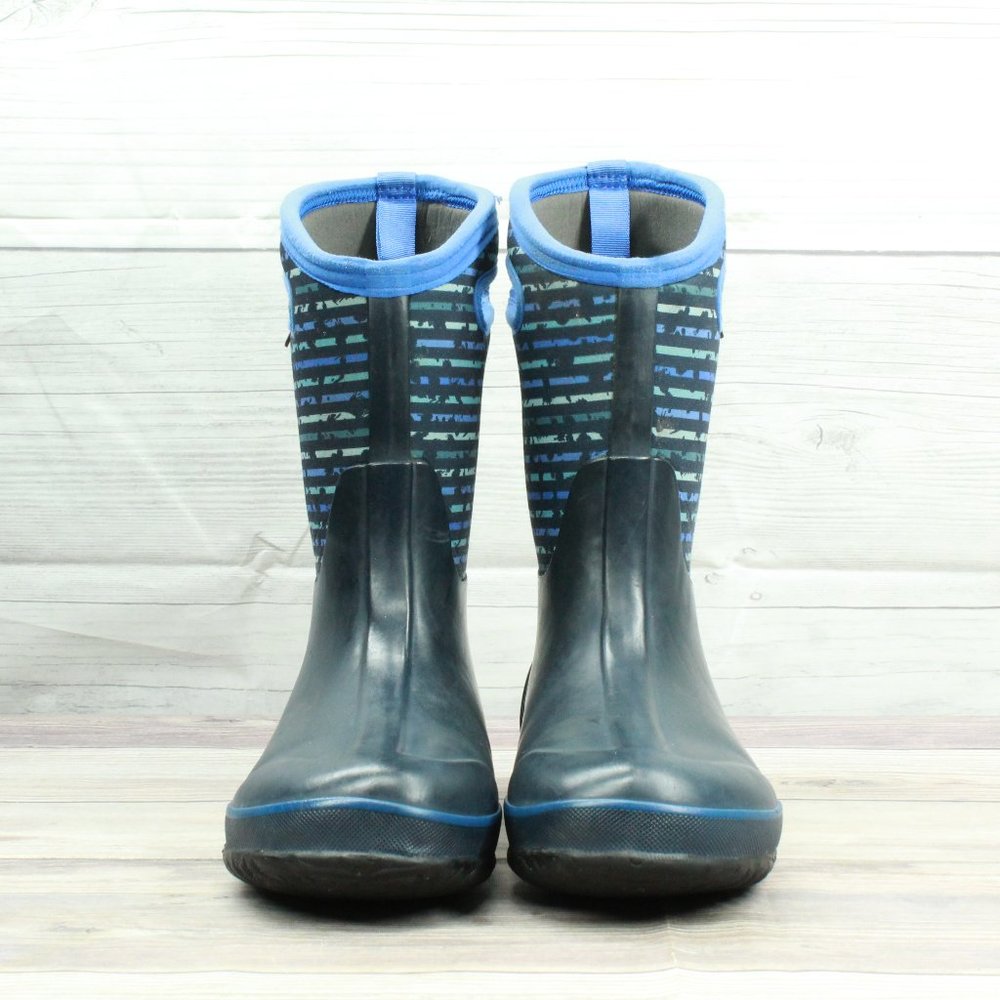 BOGS Boys K Classic Black Blue Stripe Waterproof Pull On Rain Boots Size 6 / 39 - Picture 4 of 9